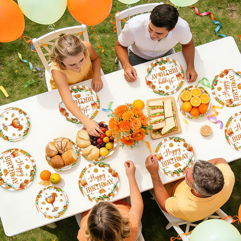 96 Pcs Orange Cocktail Birthday Party Plates and Napkins - Grencian