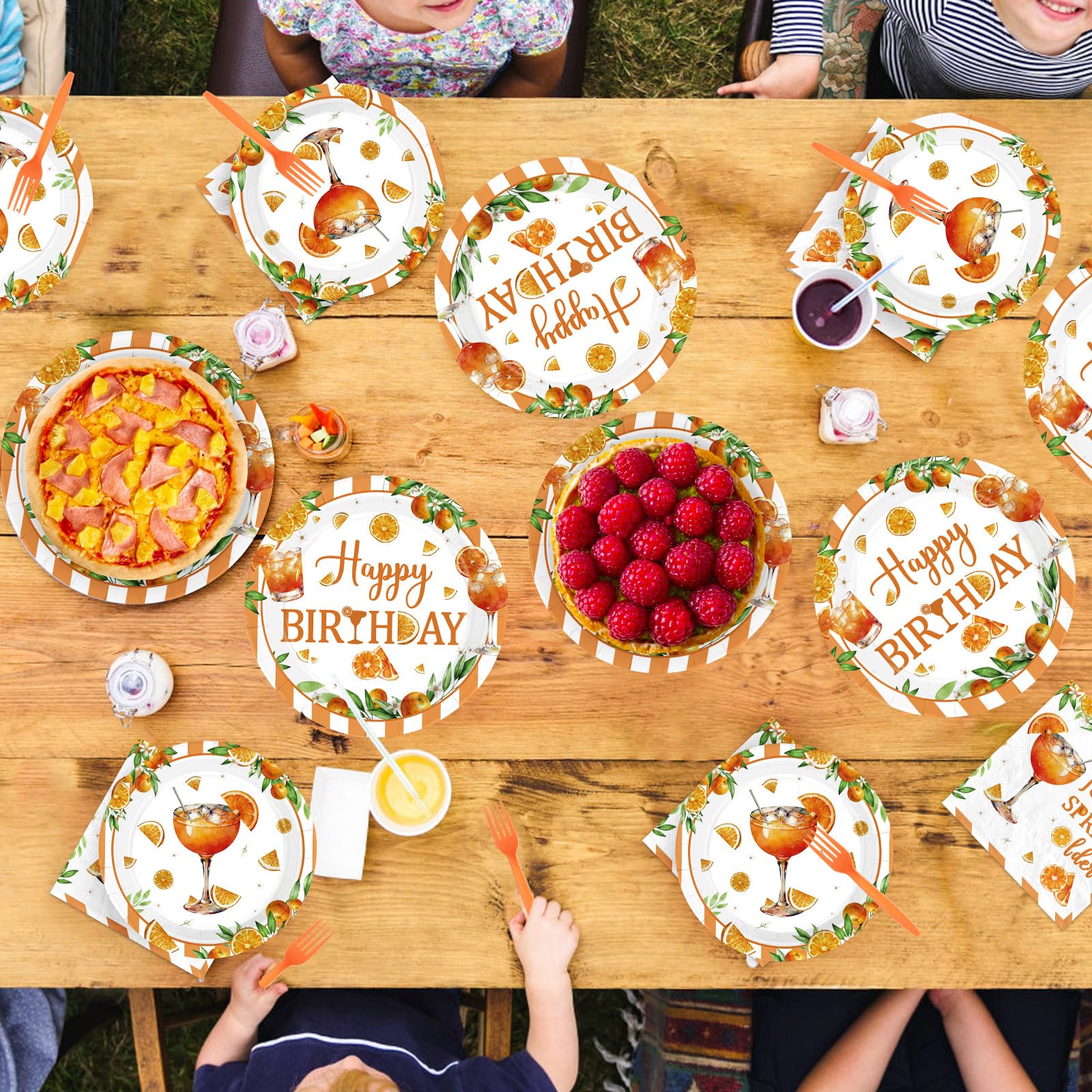 96 Pcs Orange Cocktail Birthday Party Plates and Napkins - Grencian