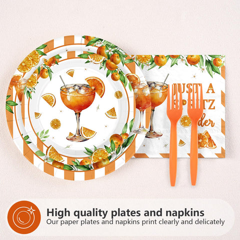 96 Pcs Orange Cocktail Birthday Party Plates and Napkins - Grencian