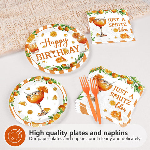 96 Pcs Orange Cocktail Birthday Party Plates and Napkins - Grencian