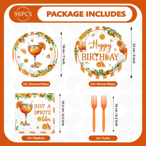 96 Pcs Orange Cocktail Birthday Party Plates and Napkins - Grencian