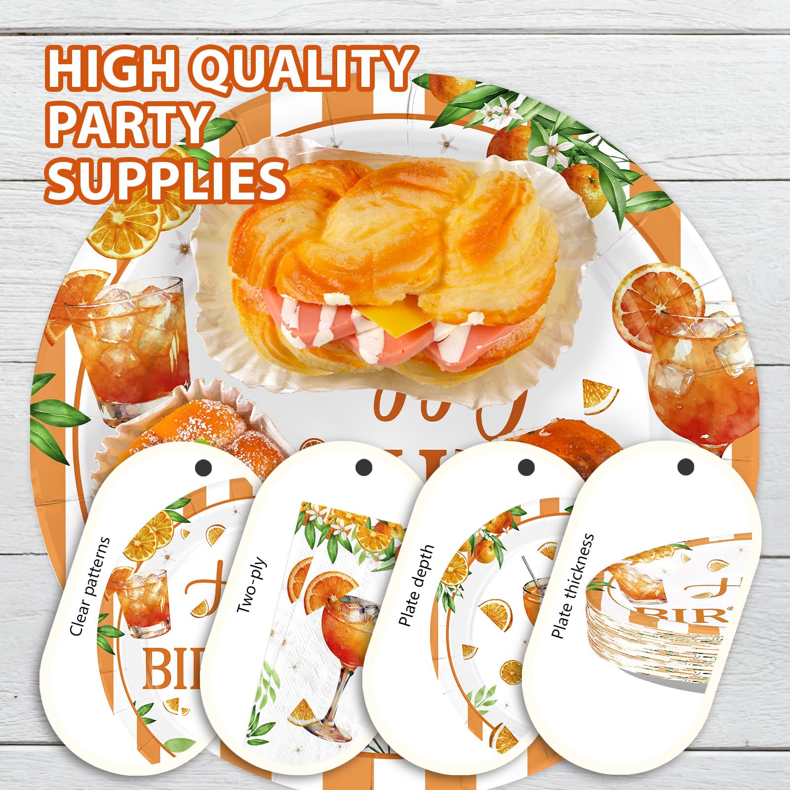 96 Pcs Orange Cocktail Birthday Party Plates and Napkins - Grencian