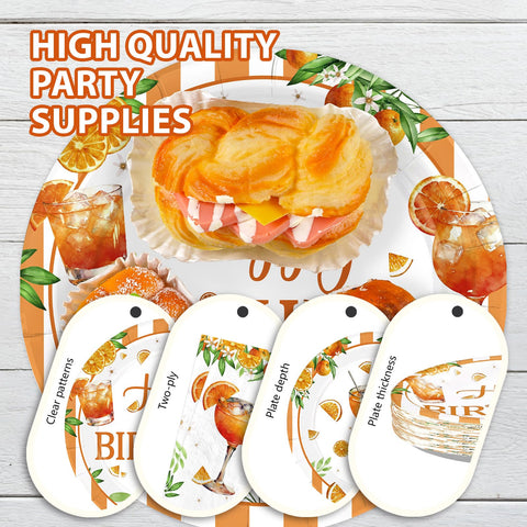 96 Pcs Orange Cocktail Birthday Party Plates and Napkins - Grencian