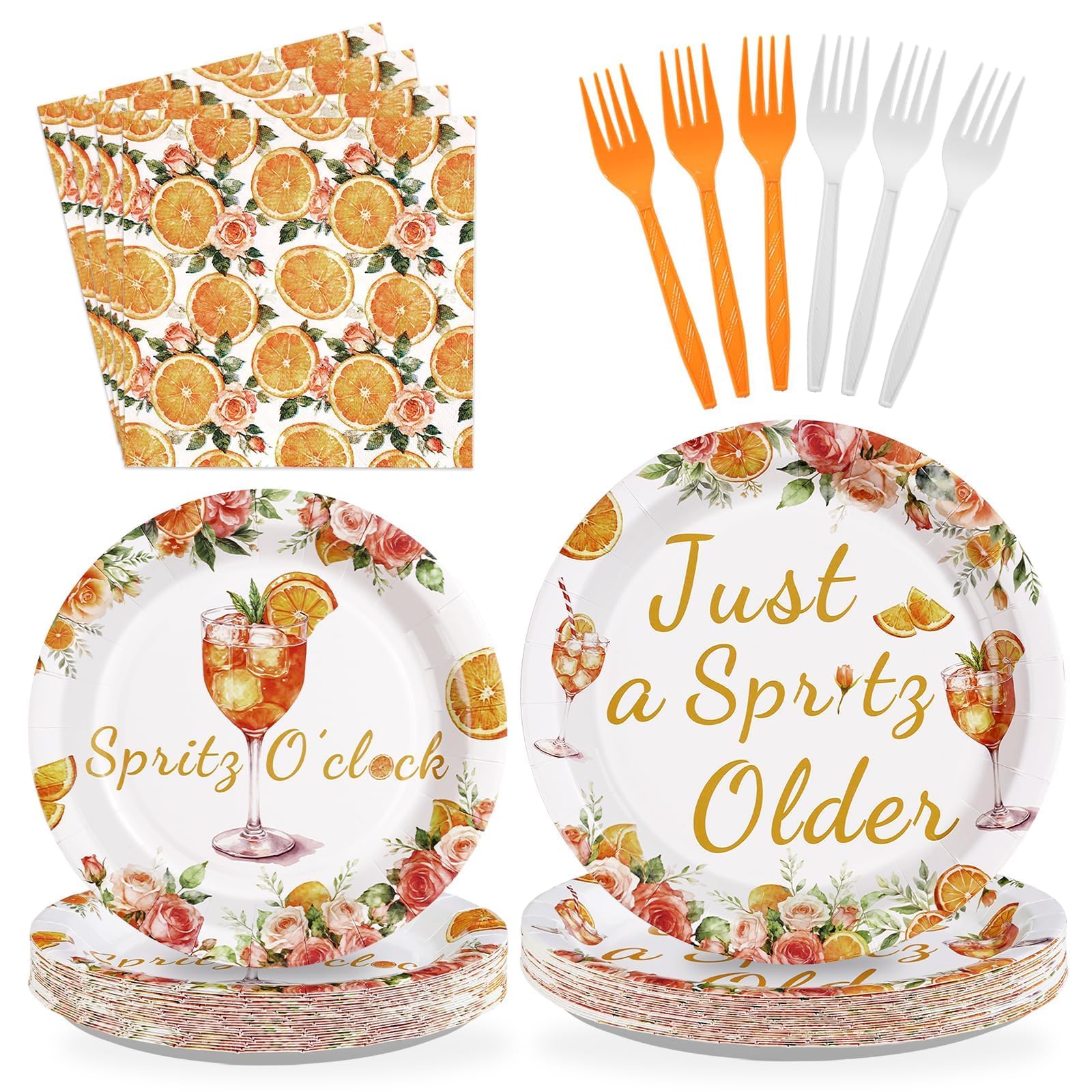 96 Pcs Orange Cocktail Party Plates and Napkins - Grencian