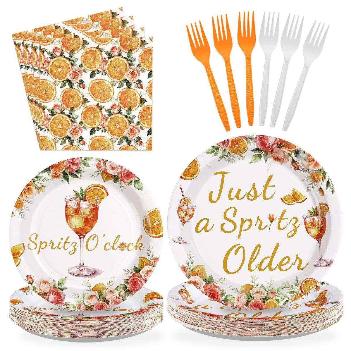 96 Pcs Orange Cocktail Party Plates and Napkins - Grencian