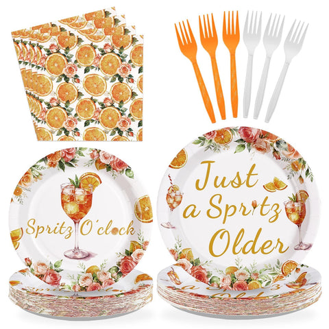 96 Pcs Orange Cocktail Party Plates and Napkins - Grencian