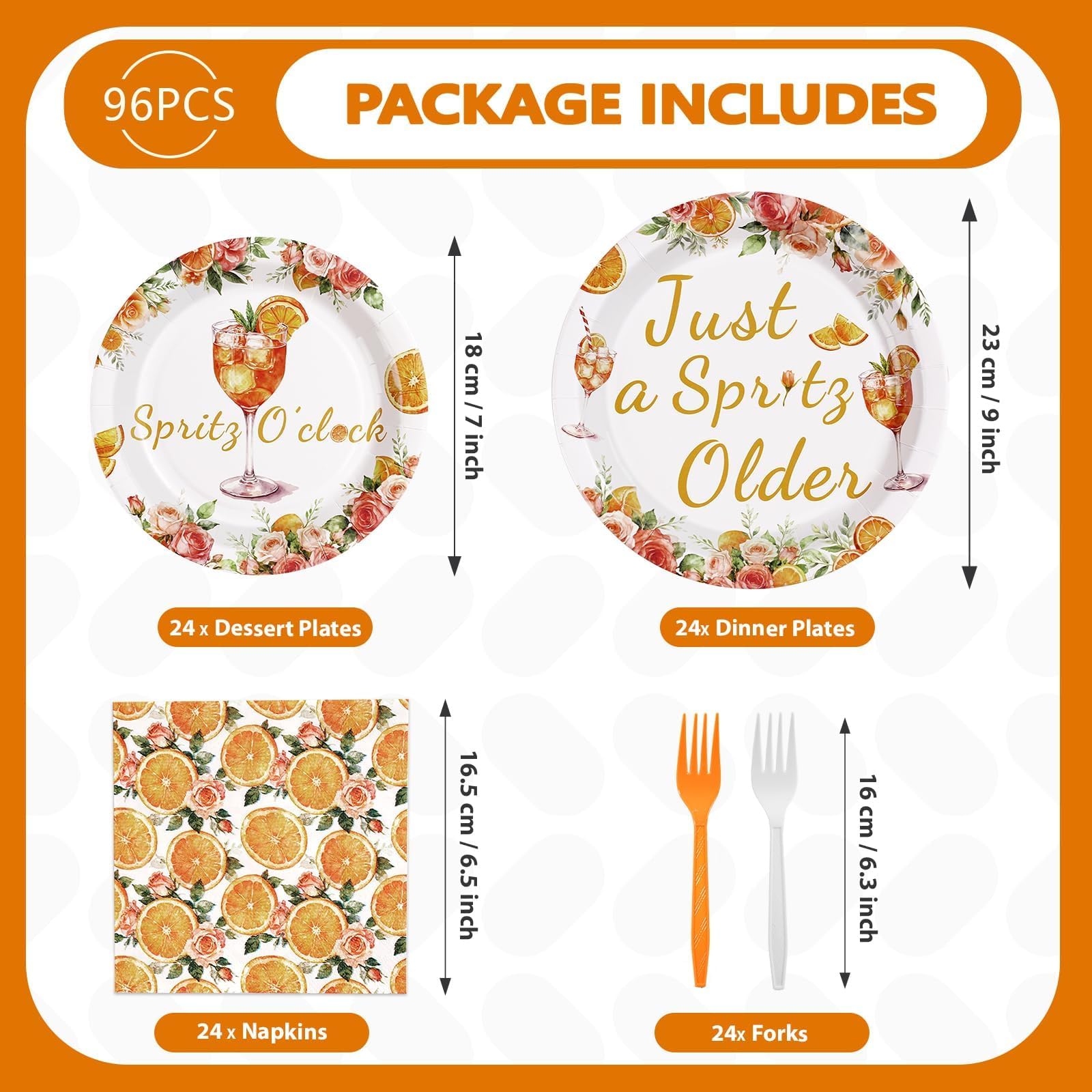 96 Pcs Orange Cocktail Party Plates and Napkins - Grencian
