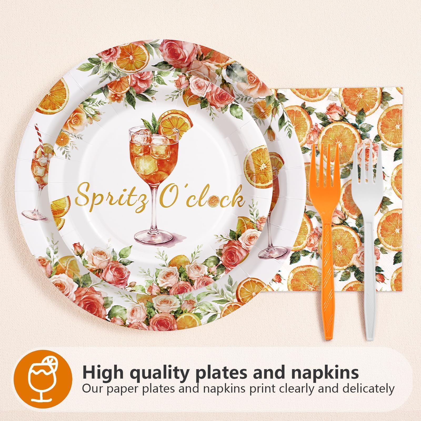 96 Pcs Orange Cocktail Party Plates and Napkins - Grencian