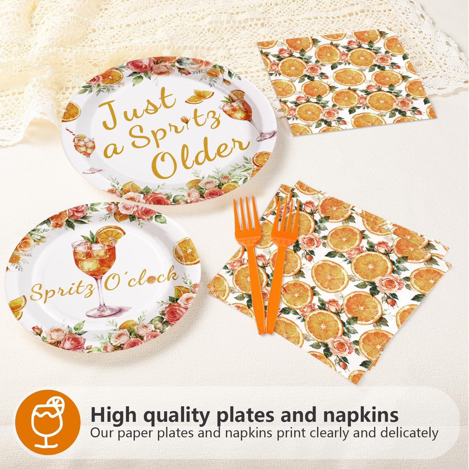 96 Pcs Orange Cocktail Party Plates and Napkins - Grencian