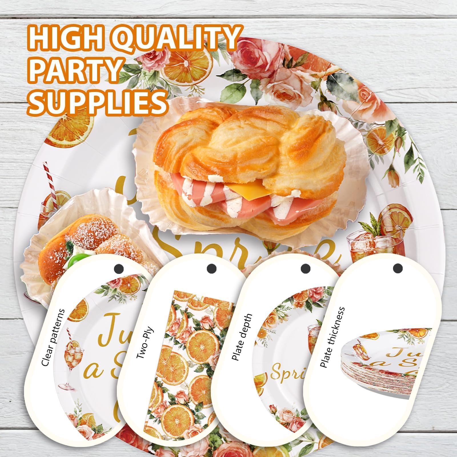 96 Pcs Orange Cocktail Party Plates and Napkins - Grencian
