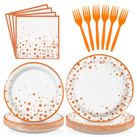 96 Pcs Orange Dots Party Plates and Napkins - Grencian