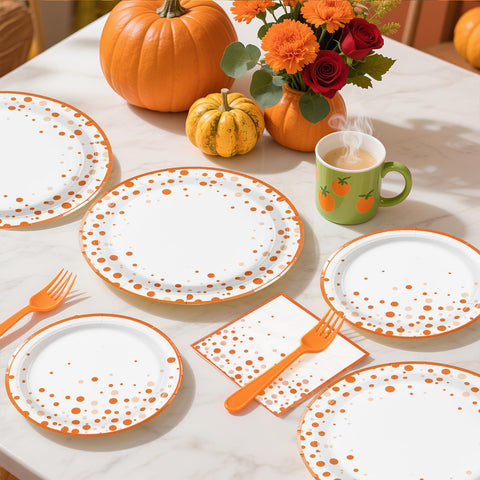 96 Pcs Orange Dots Party Plates and Napkins - Grencian