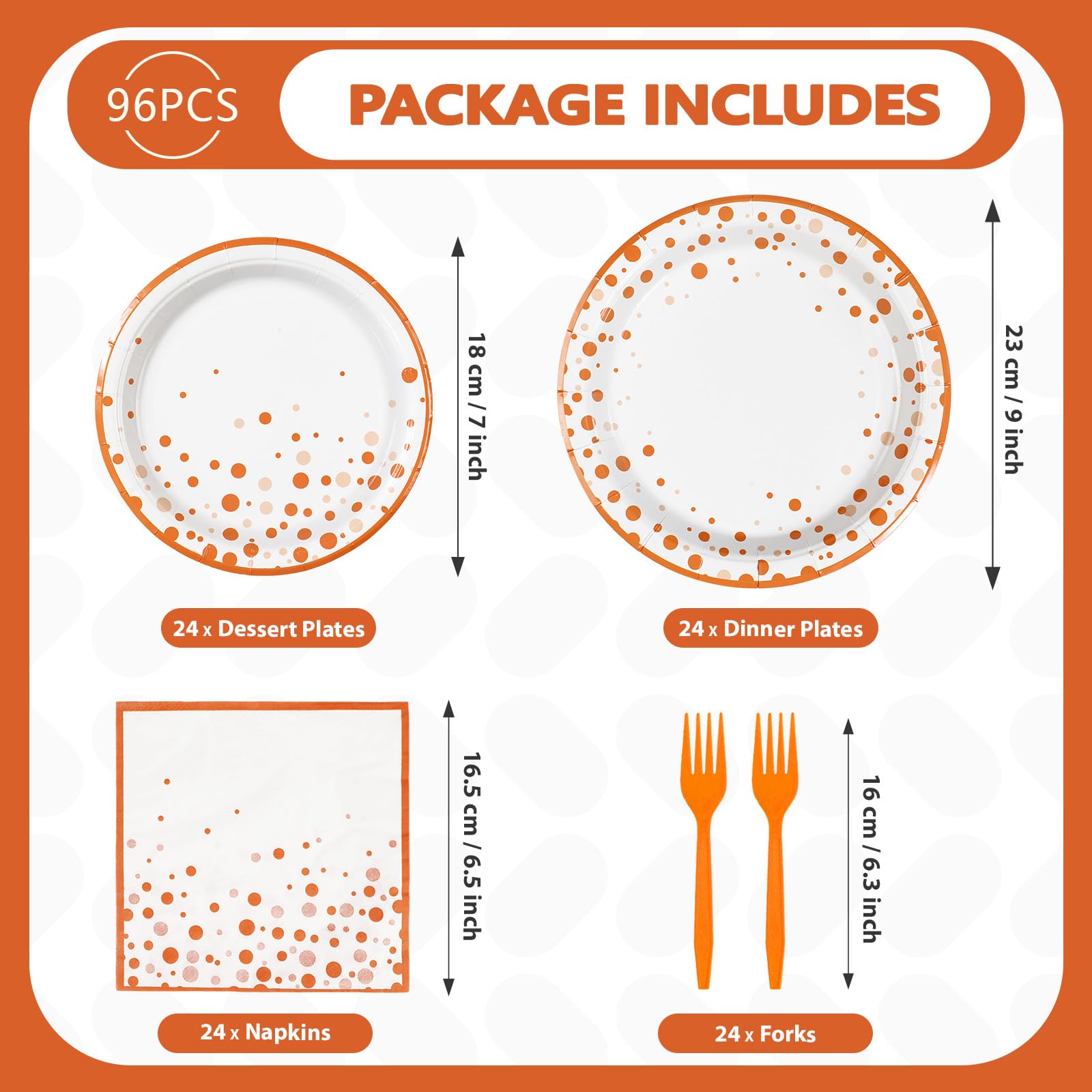 96 Pcs Orange Dots Party Plates and Napkins - Grencian