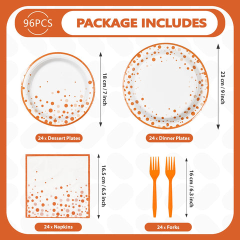 96 Pcs Orange Dots Party Plates and Napkins - Grencian