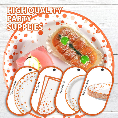 96 Pcs Orange Dots Party Plates and Napkins - Grencian