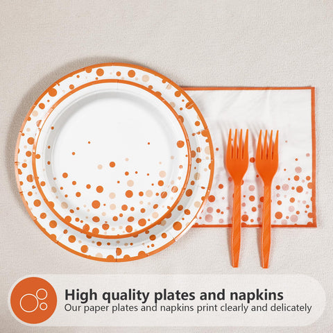 96 Pcs Orange Dots Party Plates and Napkins - Grencian