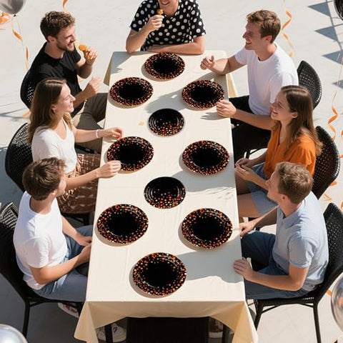 96 Pcs Orange Dots on Black Party Plates and Napkins - Grencian