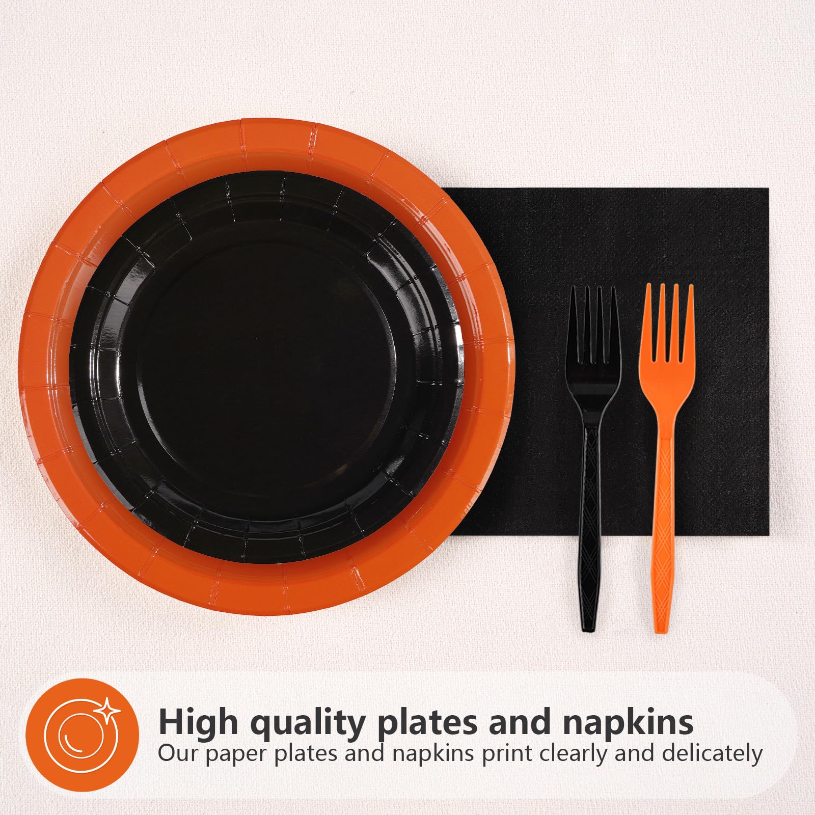 96 Pcs Orange and Black Party Plates and Napkins - Grencian