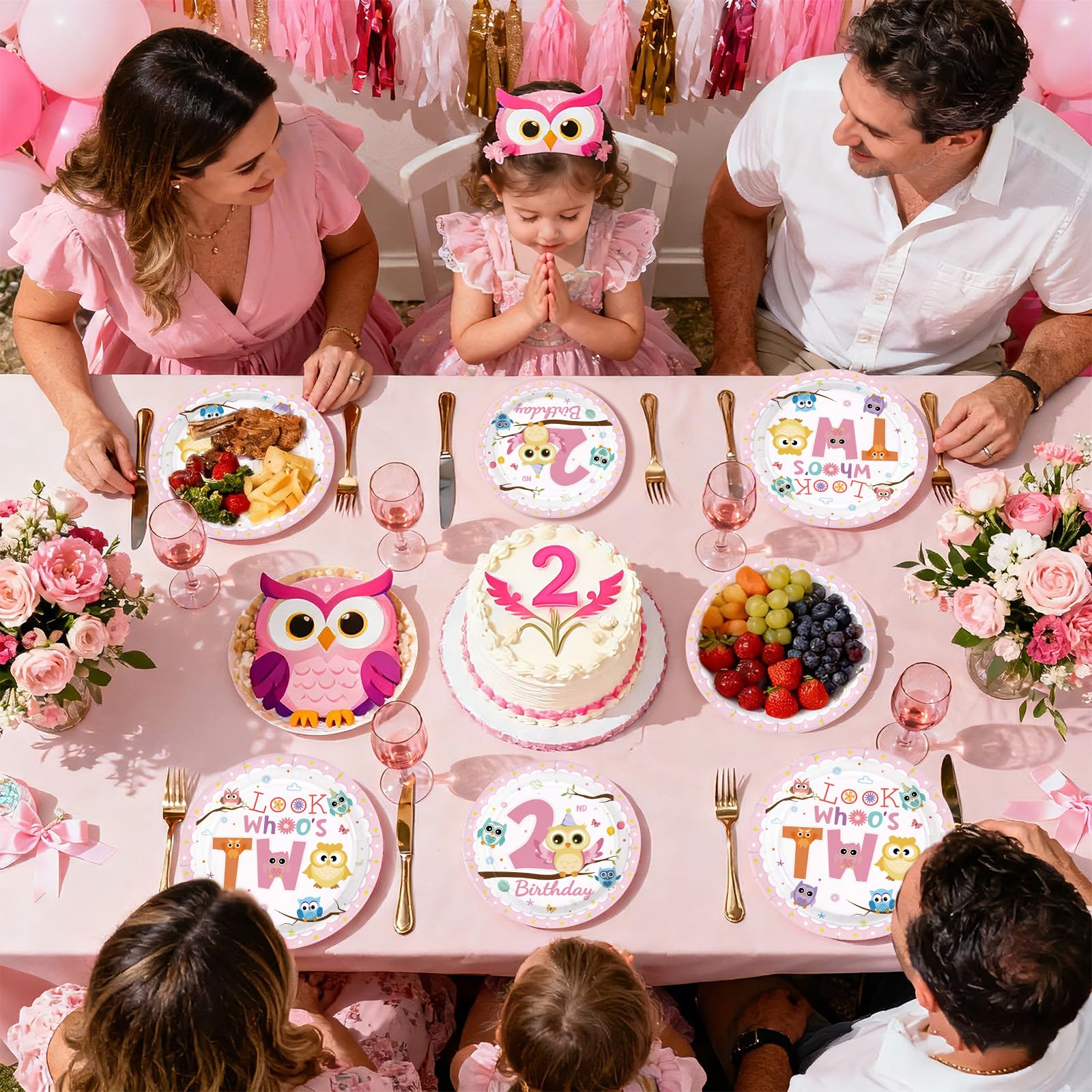 96 Pcs Owl 2nd Birthday Party Plates and Napkins - Grencian