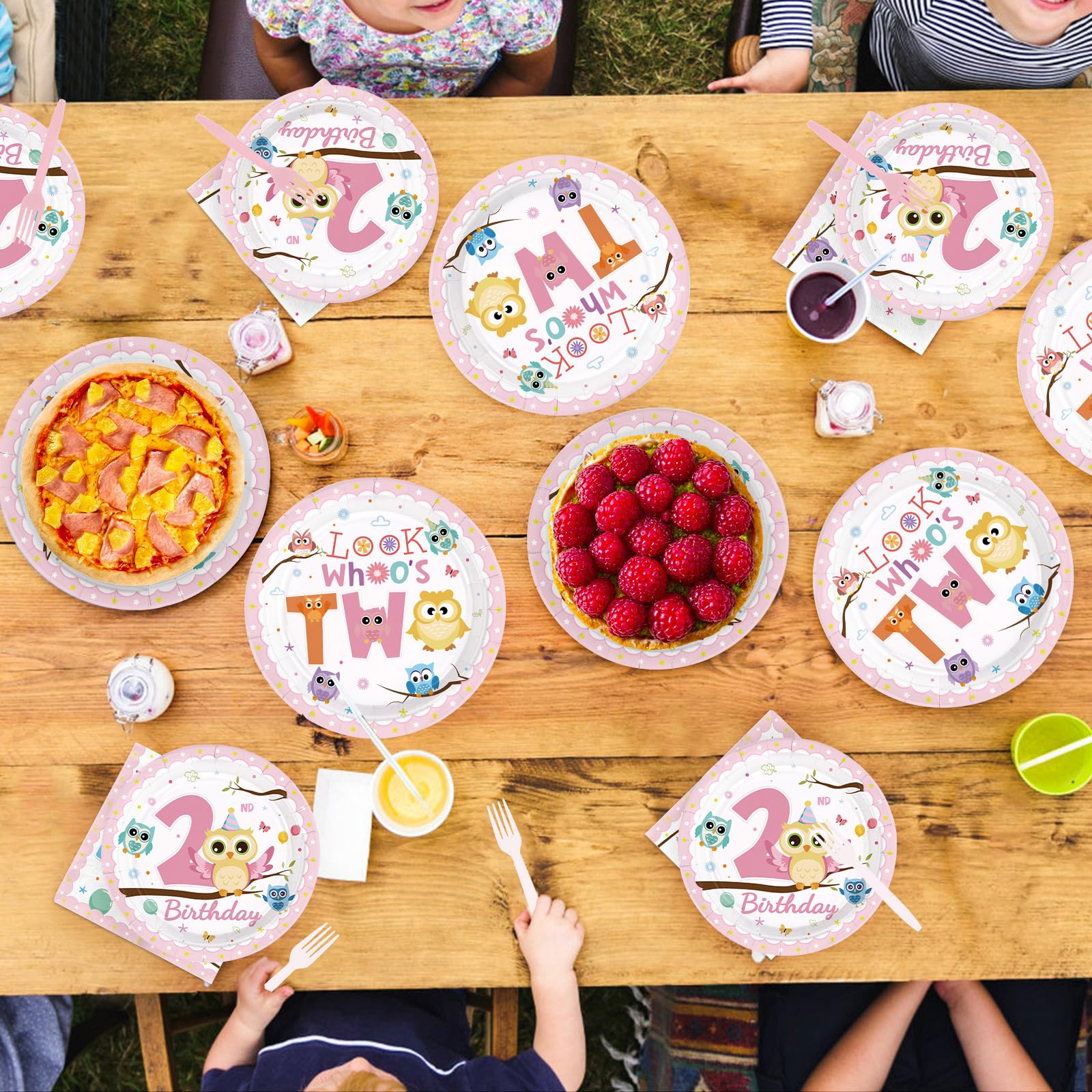 96 Pcs Owl 2nd Birthday Party Plates and Napkins - Grencian