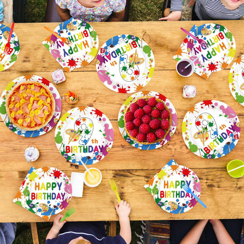 96 Pcs Paint 9th Birthday Party Plates and Napkins - Grencian