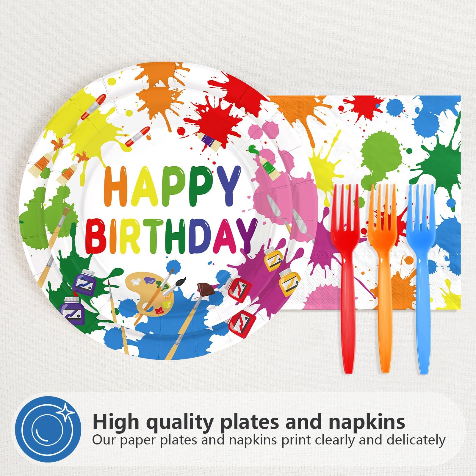 96 Pcs Paint 9th Birthday Party Plates and Napkins - Grencian