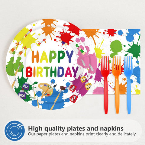 96 Pcs Paint 9th Birthday Party Plates and Napkins - Grencian