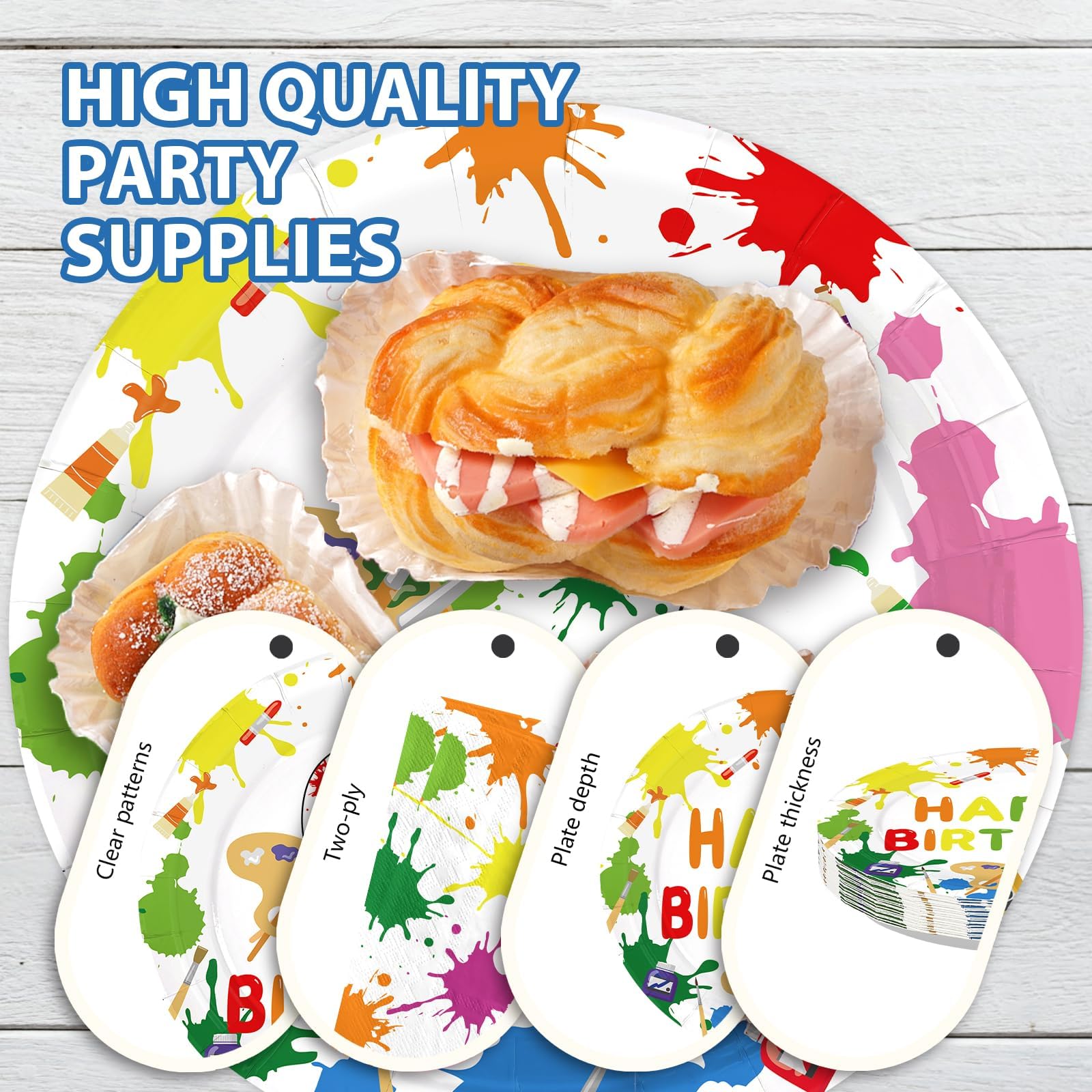 96 Pcs Paint 9th Birthday Party Plates and Napkins - Grencian