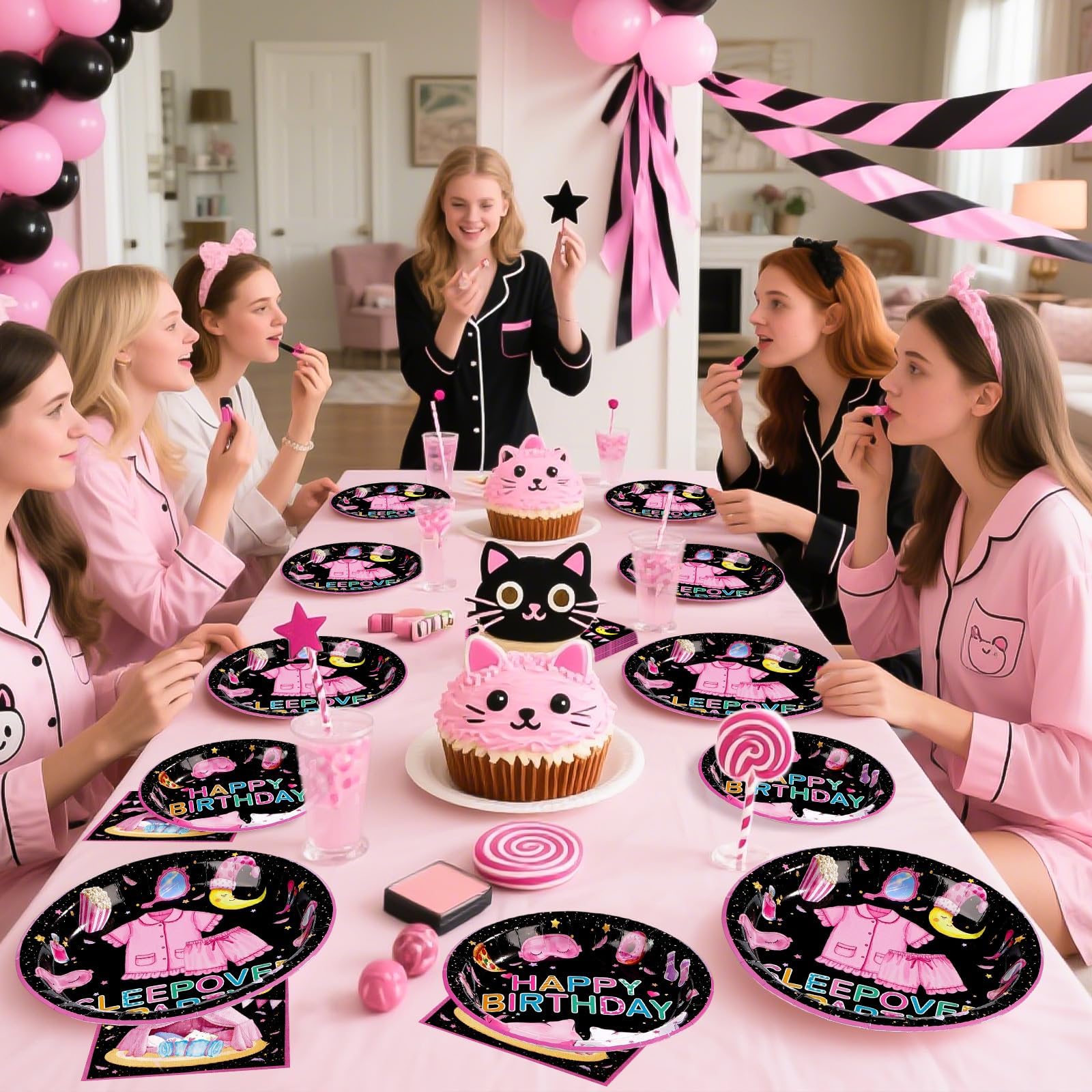 96 Pcs Pajama Birthday Party Plates and Napkins - Grencian