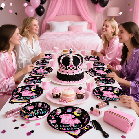 96 Pcs Pajama Birthday Party Plates and Napkins - Grencian