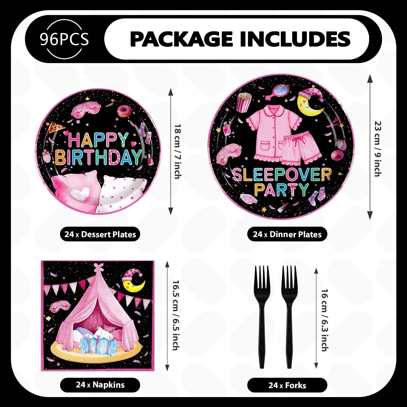 96 Pcs Pajama Birthday Party Plates and Napkins - Grencian