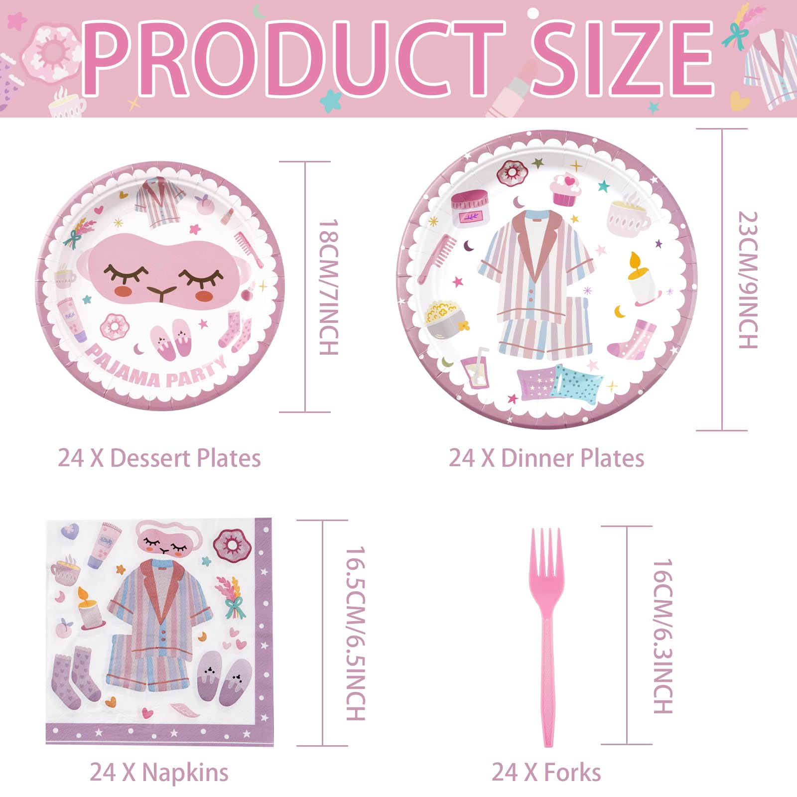 96 Pcs Pajama Party Plates and Napkins - Grencian