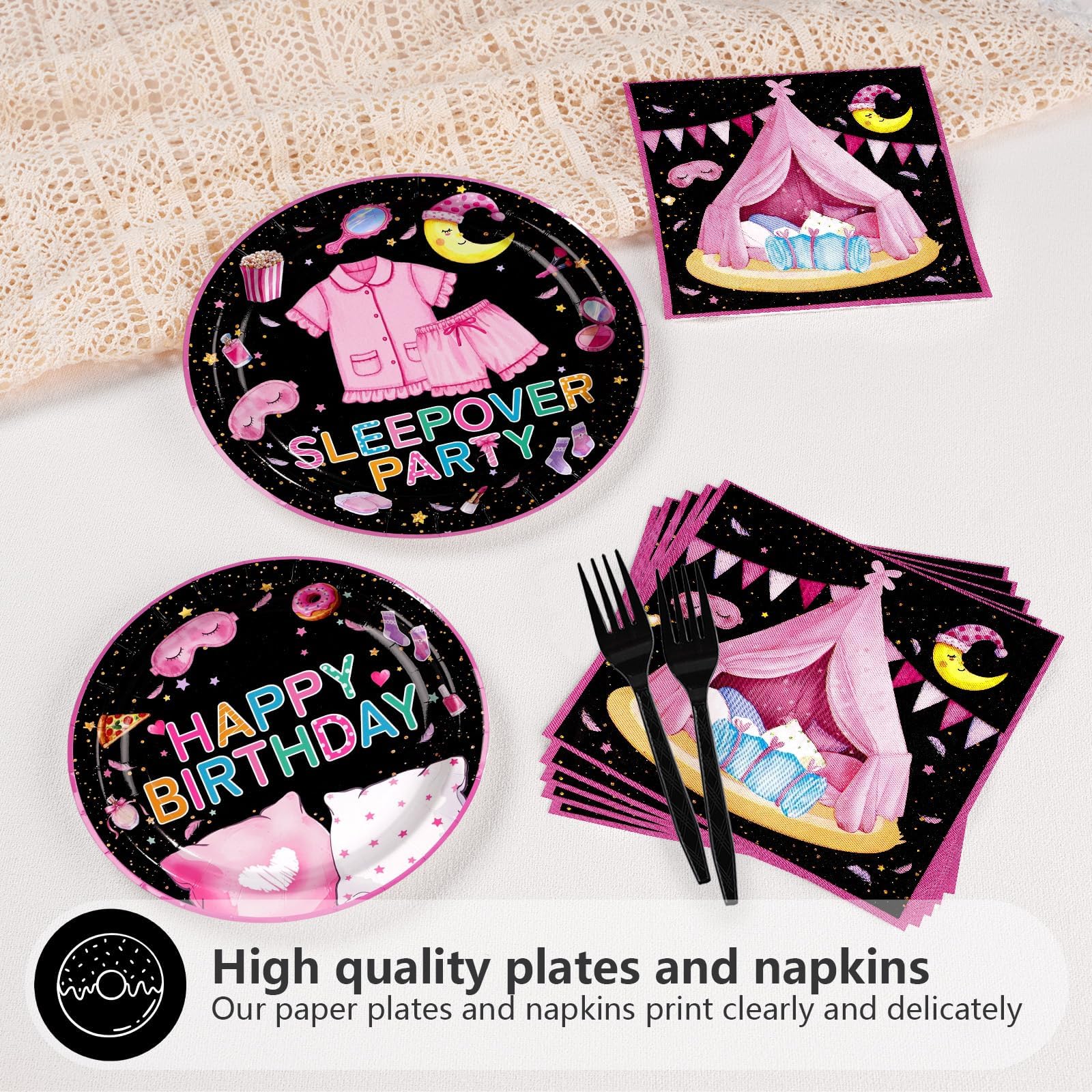 96 Pcs Pajama Birthday Party Plates and Napkins - Grencian