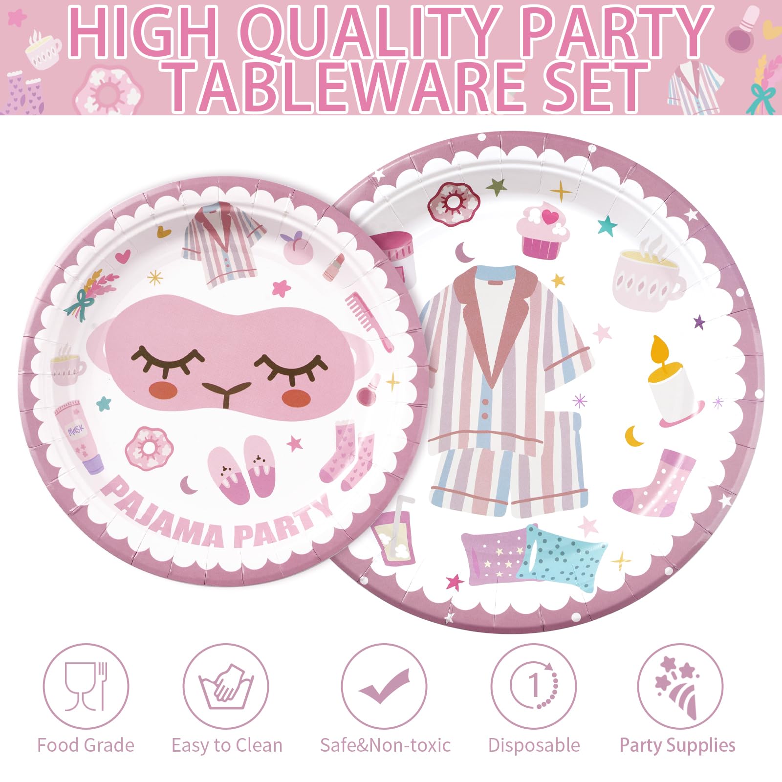 96 Pcs Pajama Party Plates and Napkins - Grencian
