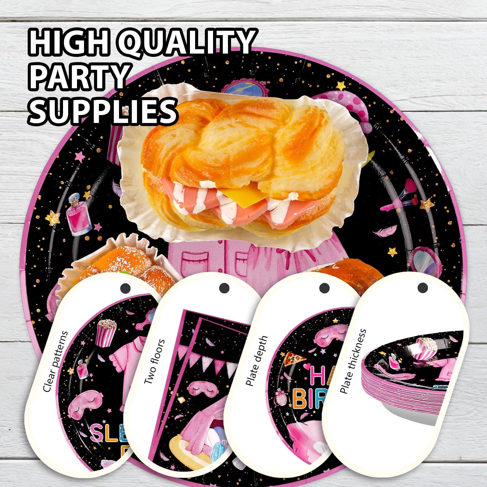 96 Pcs Pajama Birthday Party Plates and Napkins - Grencian