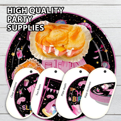 96 Pcs Pajama Birthday Party Plates and Napkins - Grencian