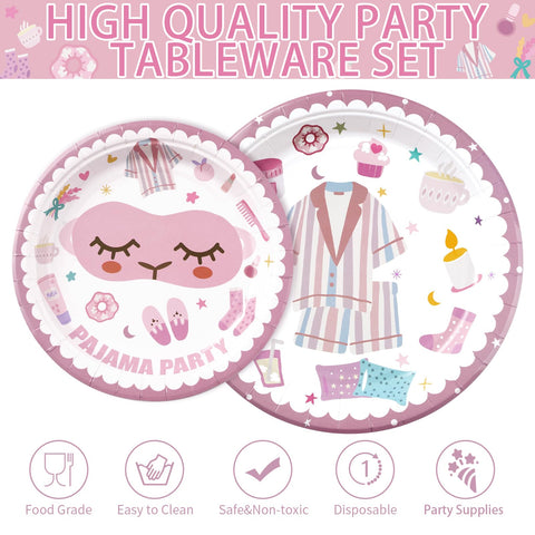 96 Pcs Pajama Party Plates and Napkins - Grencian