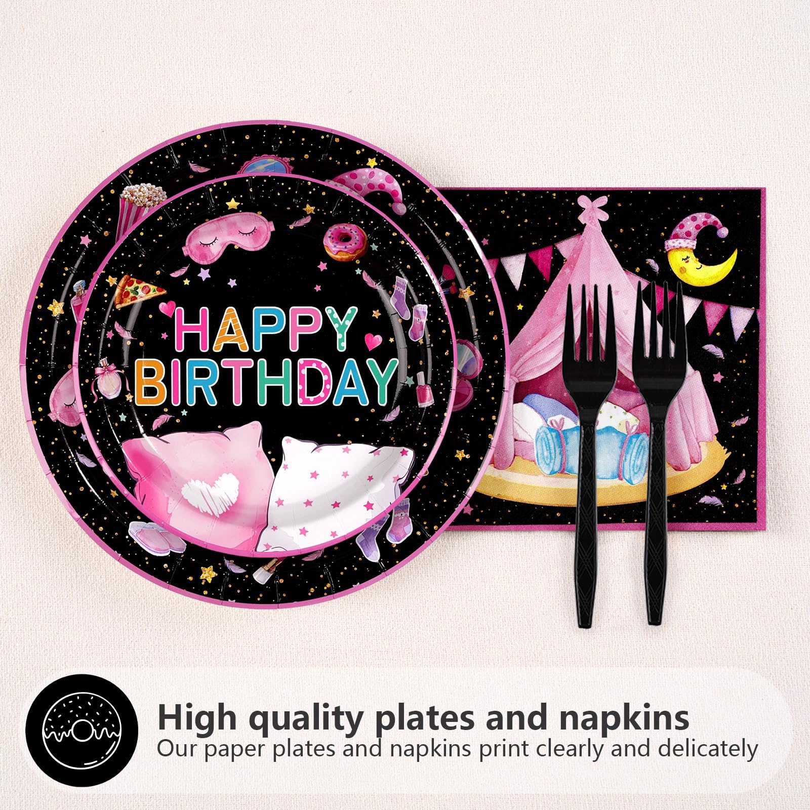 96 Pcs Pajama Birthday Party Plates and Napkins - Grencian
