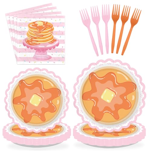 96 Pcs Pancakes Scalloped Party Plates and Napkins - Grencian