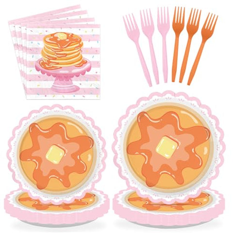 96 Pcs Pancakes Scalloped Party Plates and Napkins - Grencian