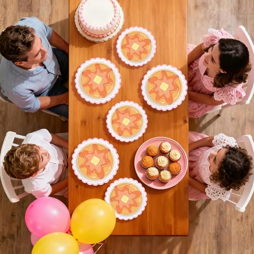 96 Pcs Pancakes Scalloped Party Plates and Napkins - Grencian