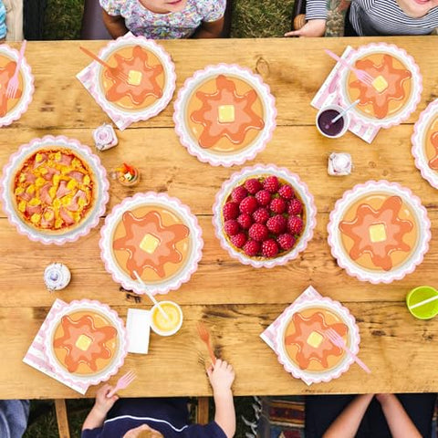96 Pcs Pancakes Scalloped Party Plates and Napkins - Grencian