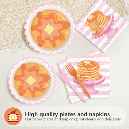 96 Pcs Pancakes Scalloped Party Plates and Napkins - Grencian