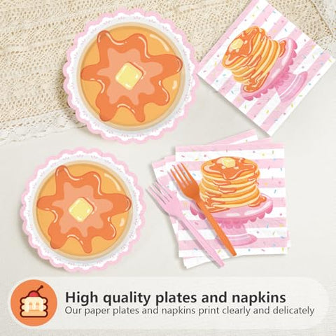 96 Pcs Pancakes Scalloped Party Plates and Napkins - Grencian