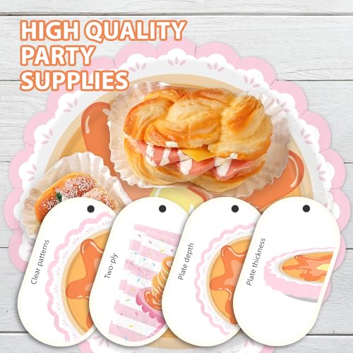 96 Pcs Pancakes Scalloped Party Plates and Napkins - Grencian