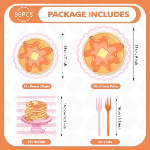 96 Pcs Pancakes Scalloped Party Plates and Napkins - Grencian