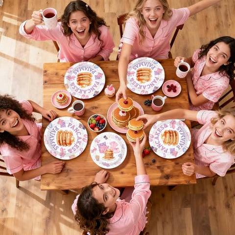 96 Pcs Pancakes and Pajamas Party Plates and Napkins - Grencian