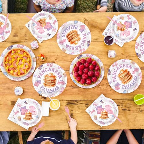 96 Pcs Pancakes and Pajamas Party Plates and Napkins - Grencian