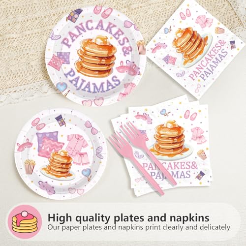 96 Pcs Pancakes and Pajamas Party Plates and Napkins - Grencian