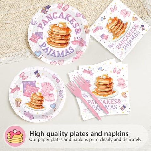 96 Pcs Pancakes and Pajamas Party Plates and Napkins - Grencian